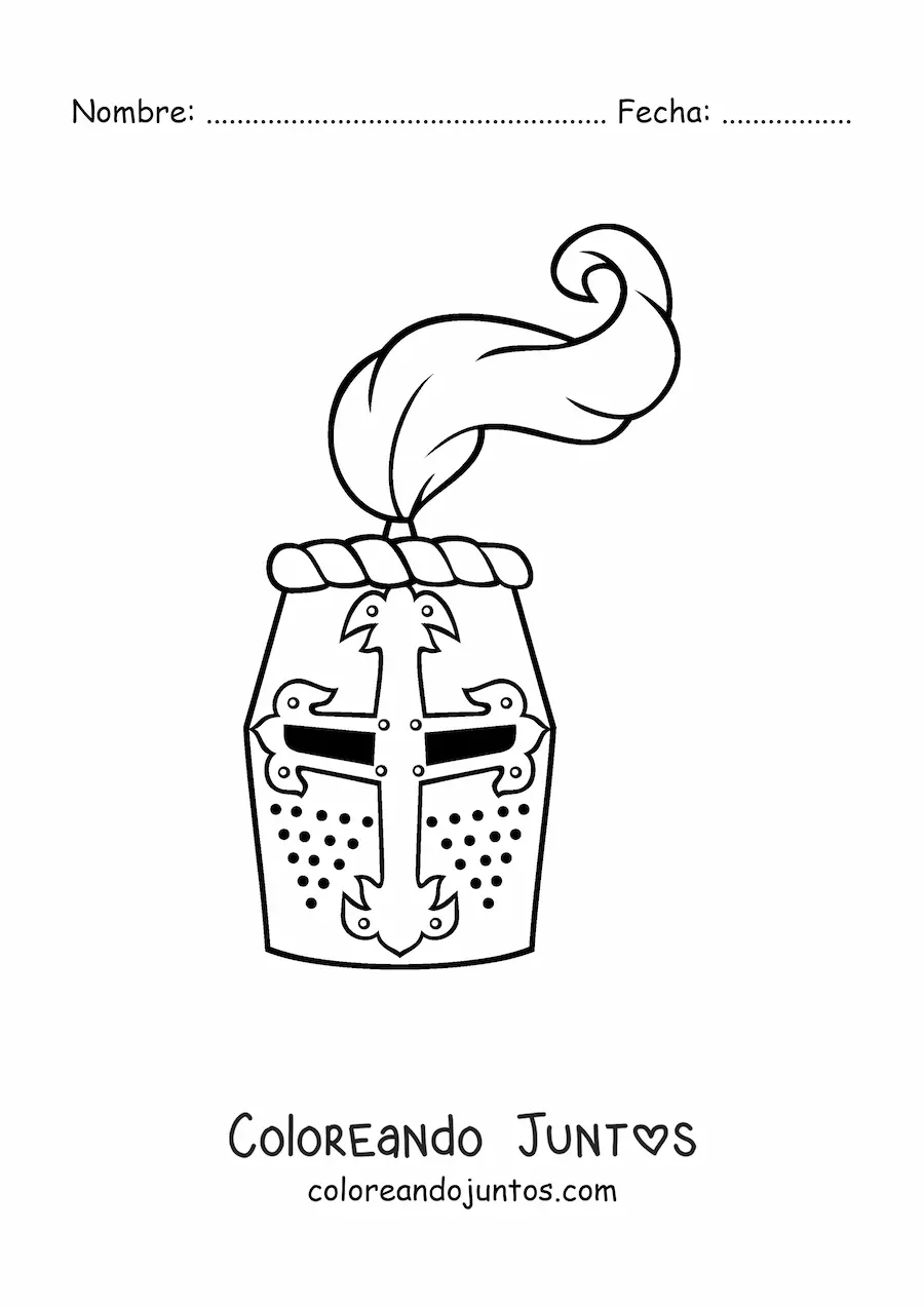 Imagen para colorear de casco de un caballero medieval de frente