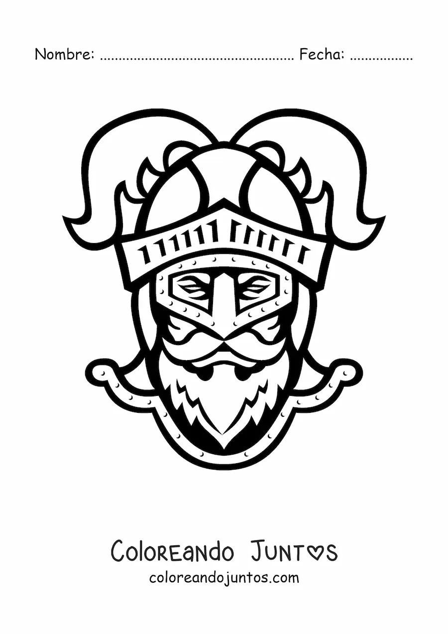 Imagen para colorear de cara de un caballero con casco