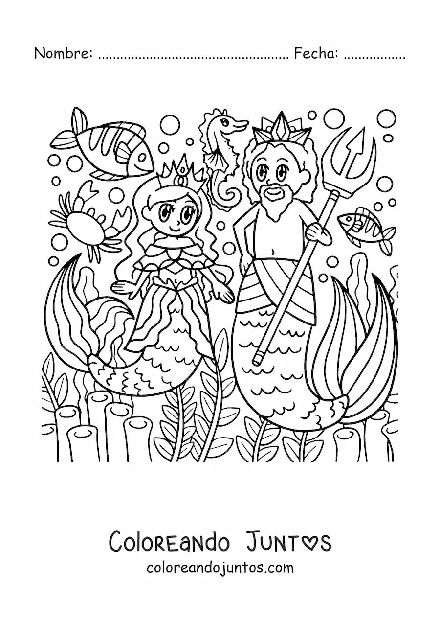 Imagen para colorear de Tritón el rey del mar