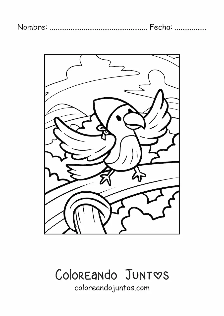 Imagen para colorear de loro pirata animado en un barco