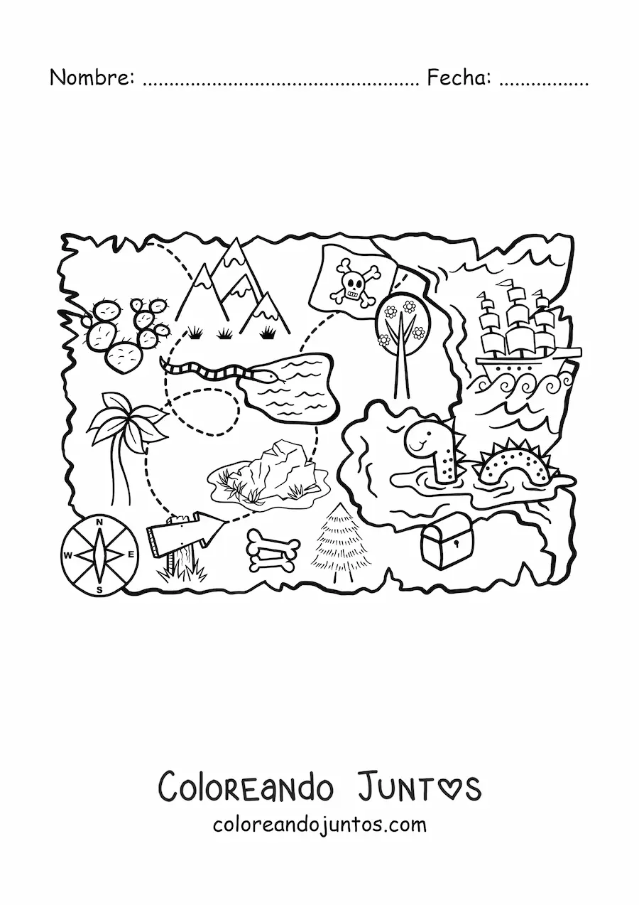 Imagen para colorear de mapa de la isla del tesoro