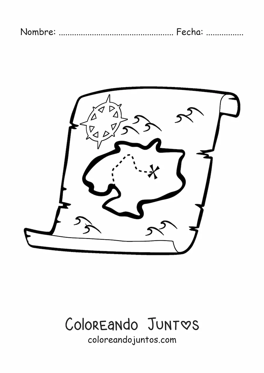 Imagen para colorear de mapa del tesoro fácil