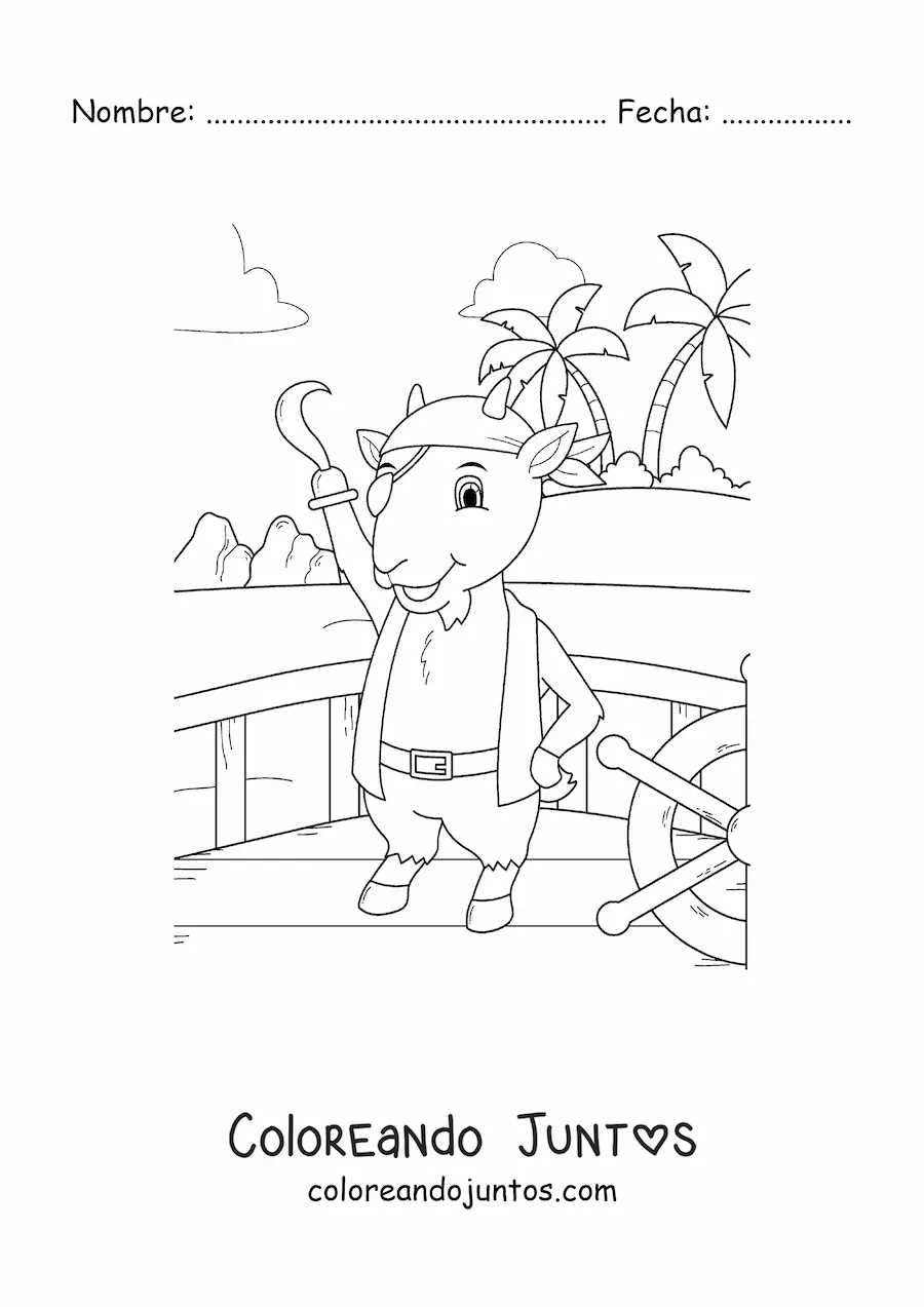Imagen para colorear de cabra pirata animada en un barco