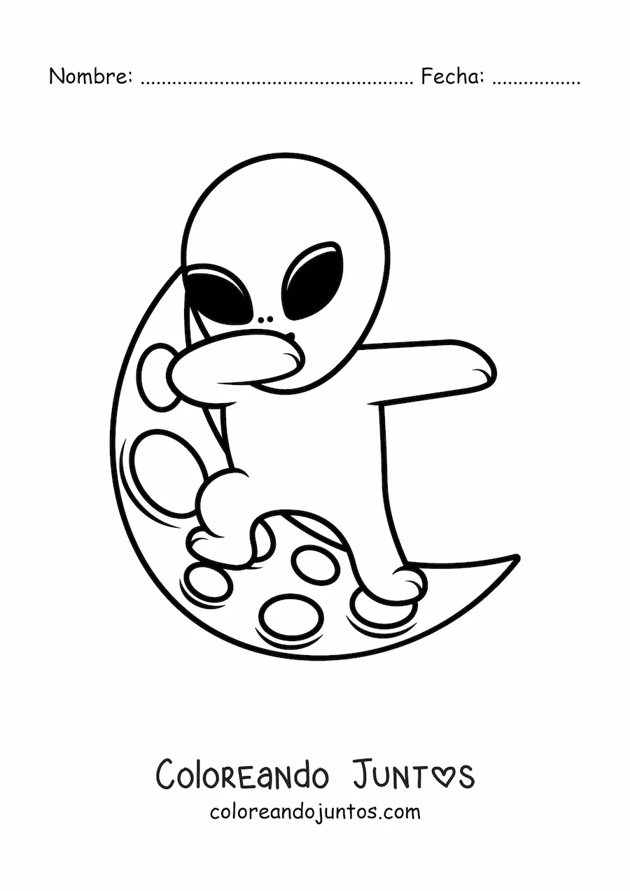 Imagen para colorear de extraterrestre chistoso en la Luna