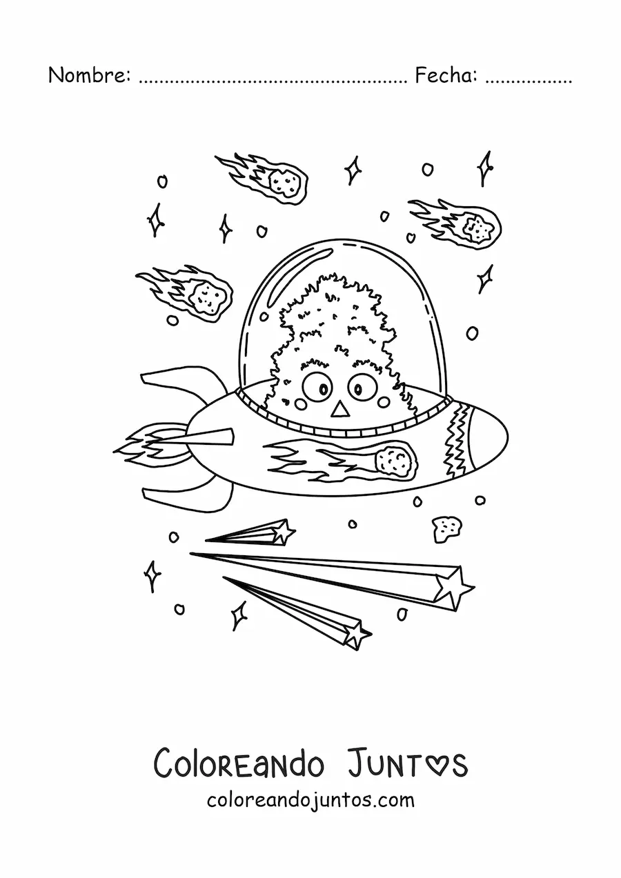 Imagen para colorear de alienígena volando en su nave espacial