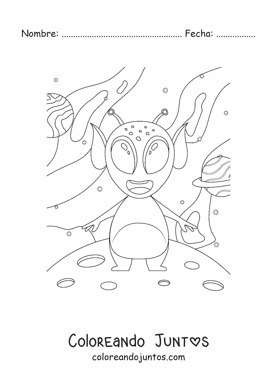 Imagen para colorear de alienígena en la Luna