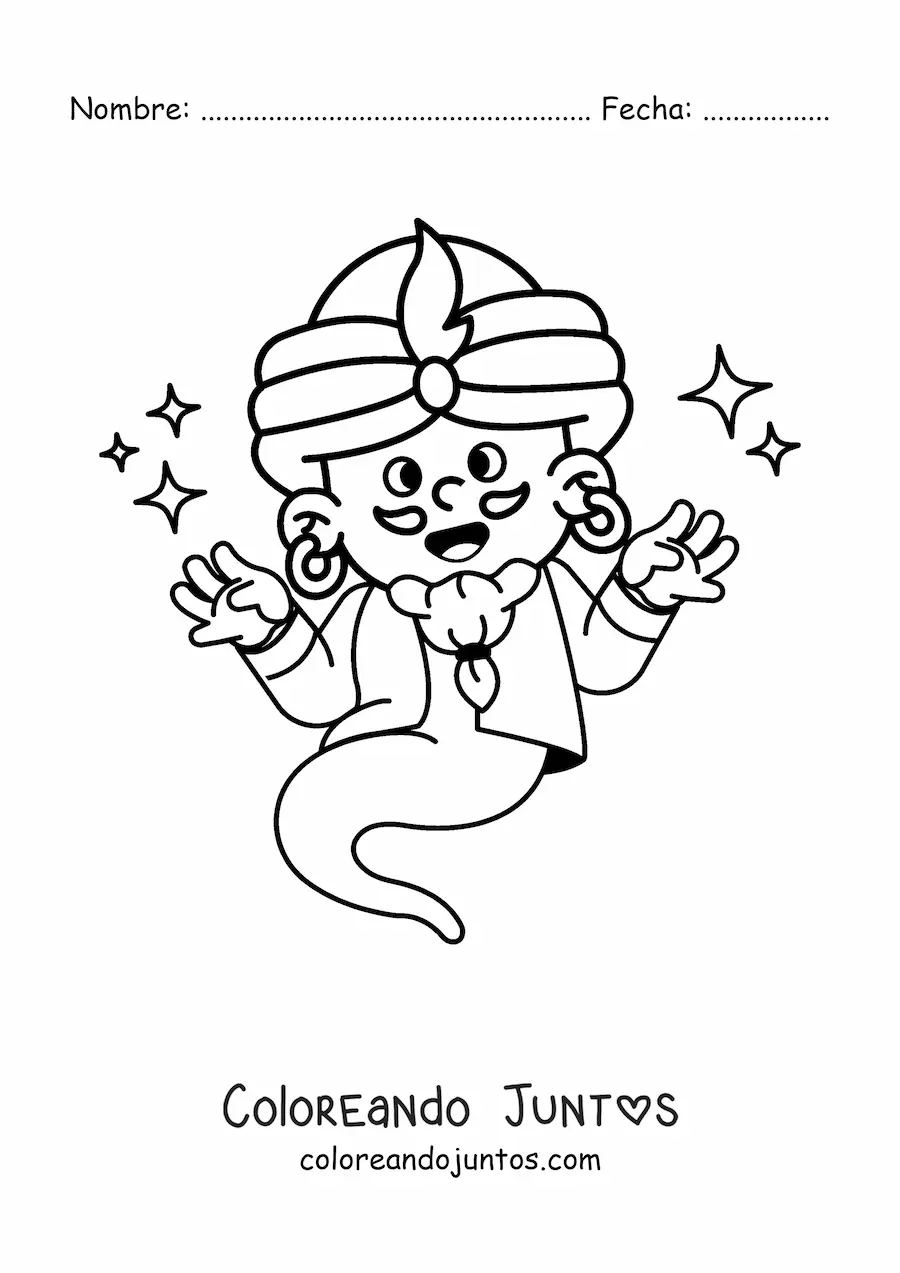 Imagen para colorear de genio animado mágico