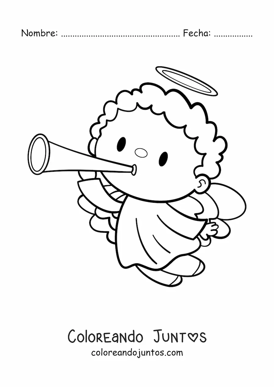Imagen para colorear de ángel animado volando con trompeta