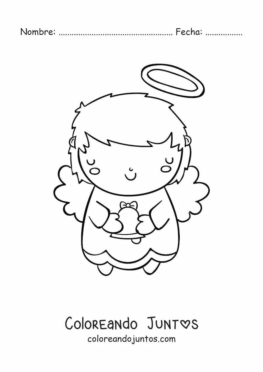 Imagen para colorear de ángel navideño animado con campana