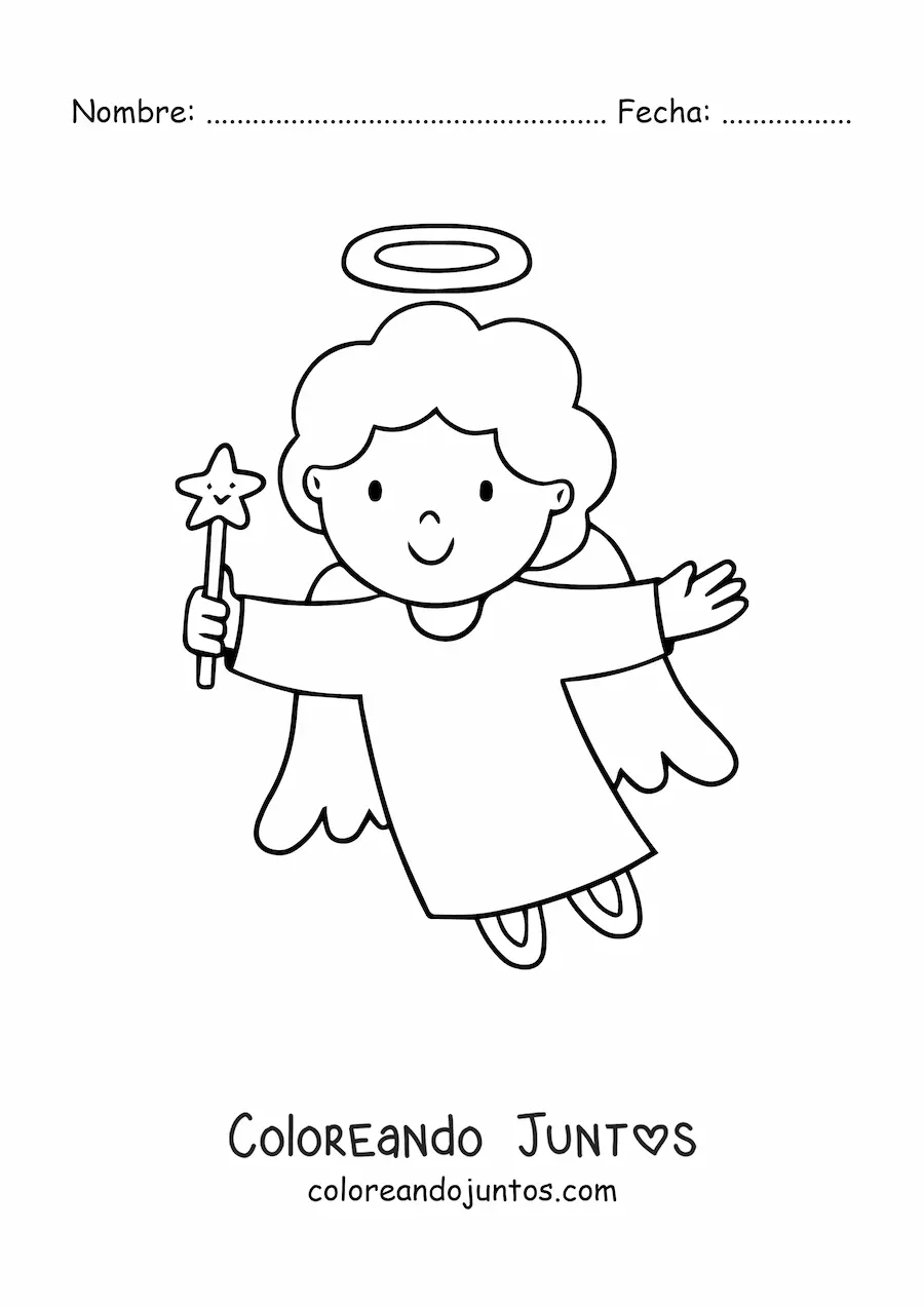 Imagen para colorear de ángel sencillo volando