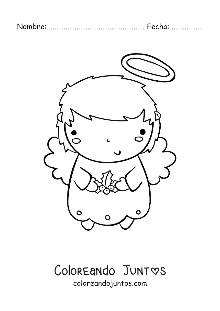 Imagen para colorear de ángel navideño animado con muérdago