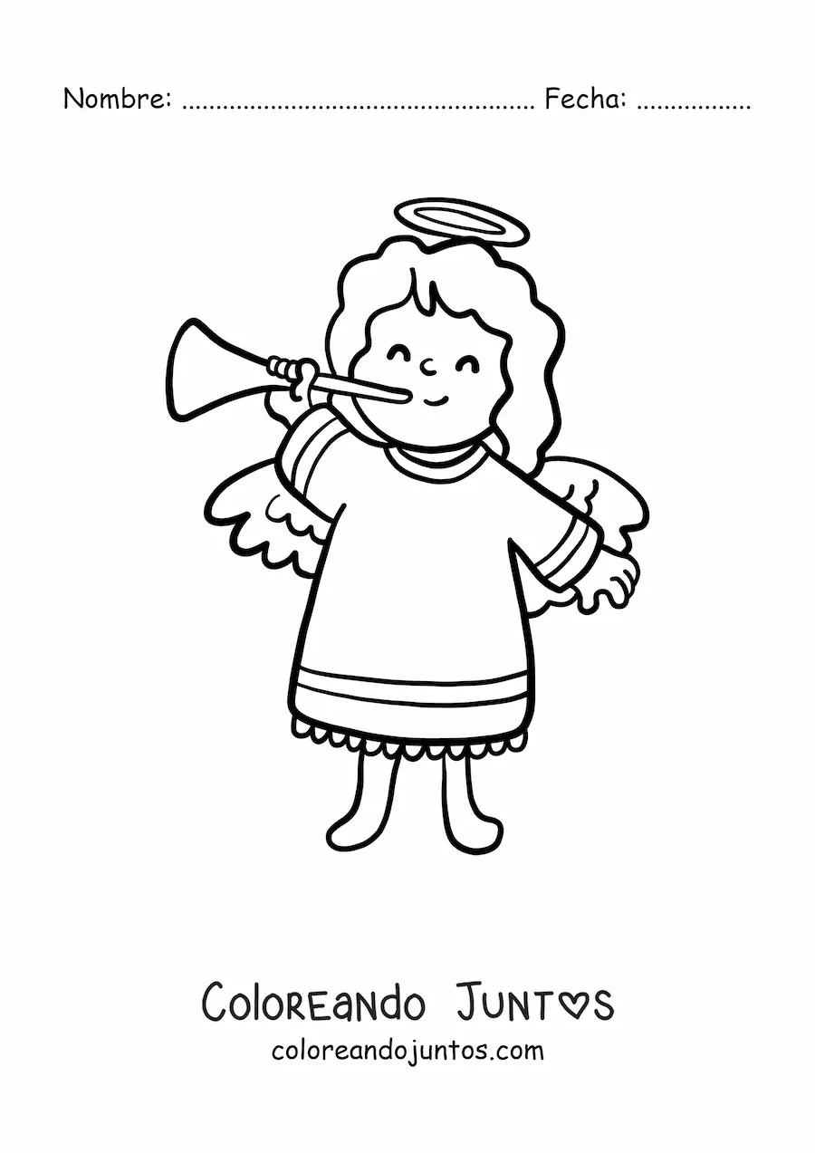 Imagen para colorear de ángel animado tocando trompeta