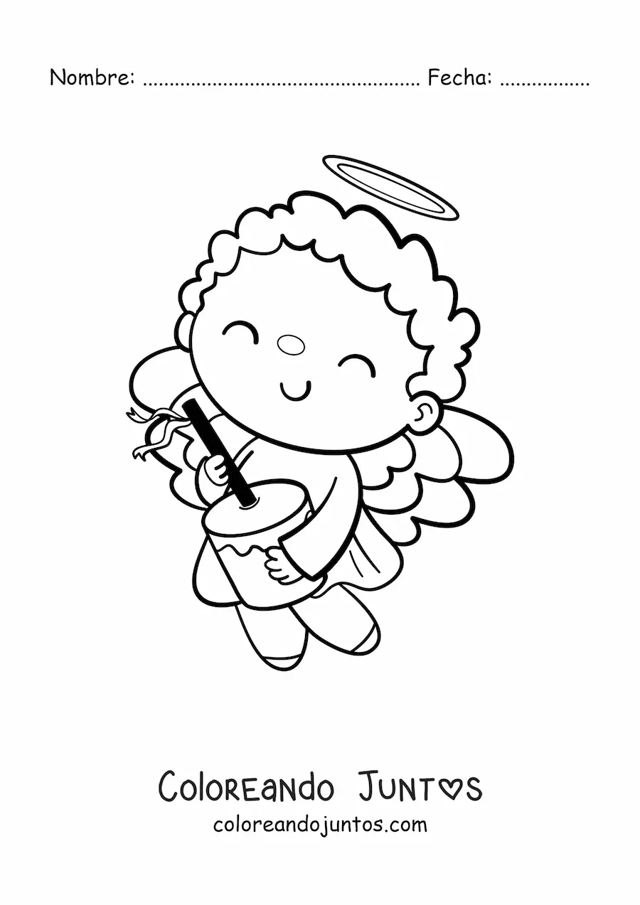 Imagen para colorear de ángel de Navidad tocando el furruco