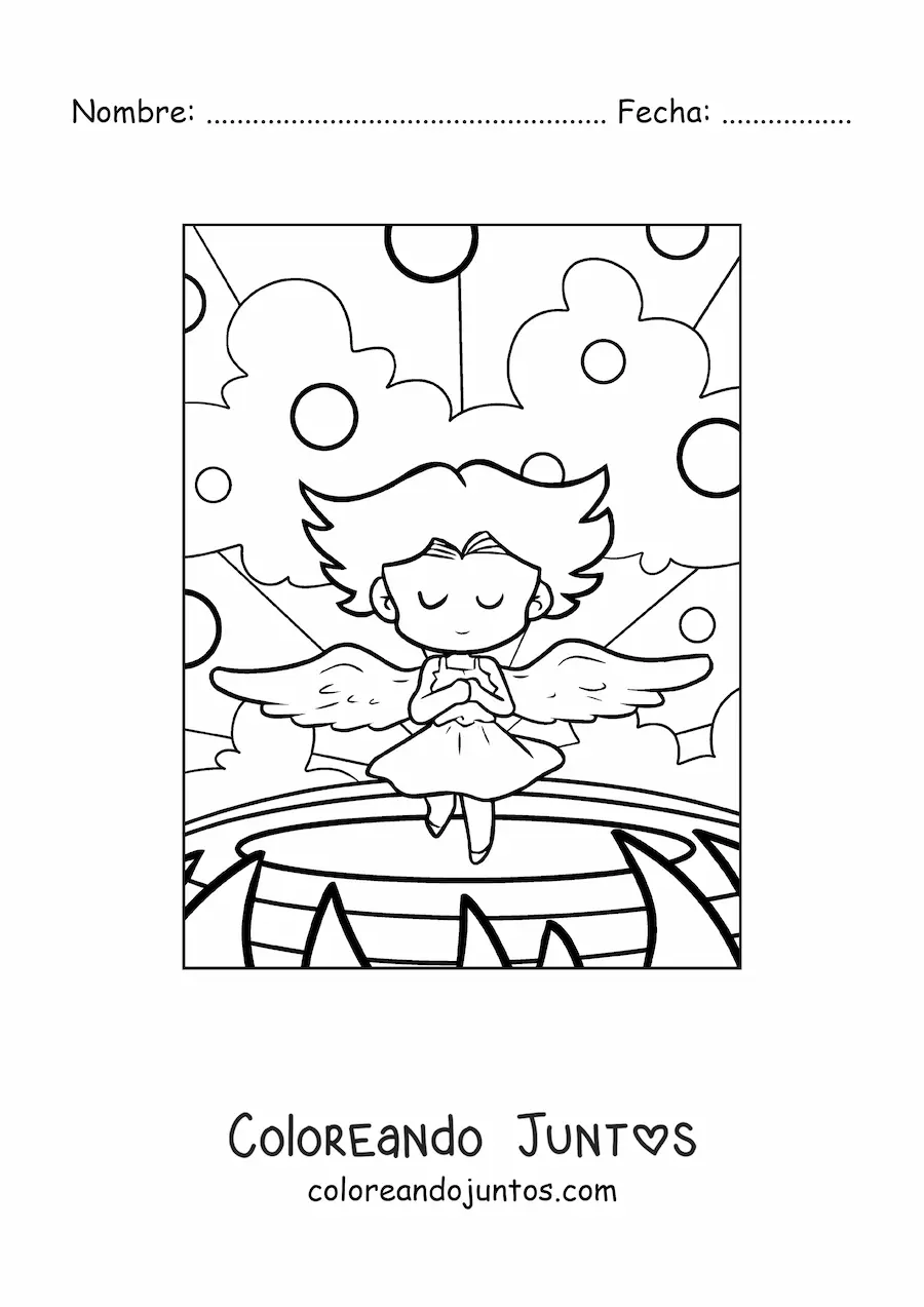 Imagen para colorear de caricatura de un ángel con las alas abiertas