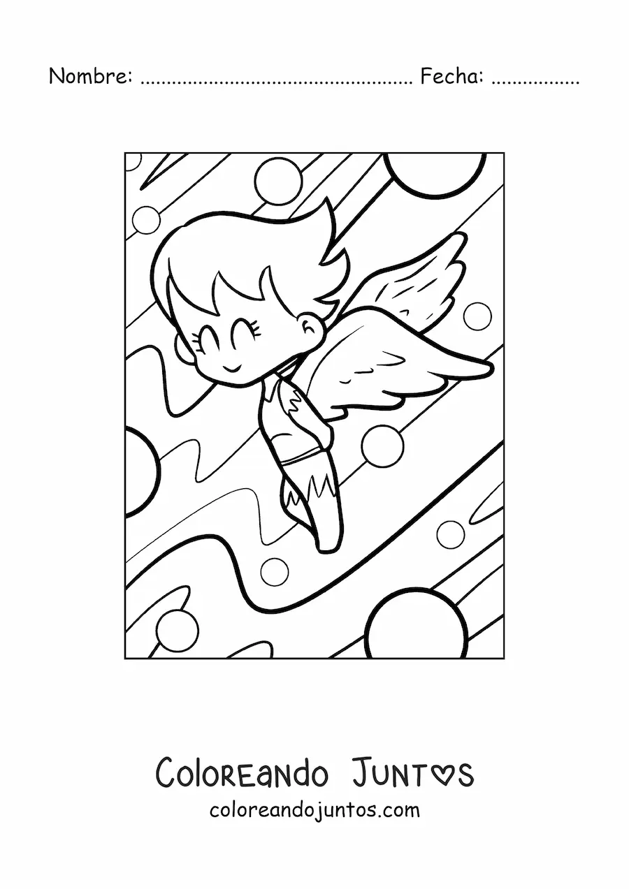 Imagen para colorear de caricatura de un ángel volando en el cielo