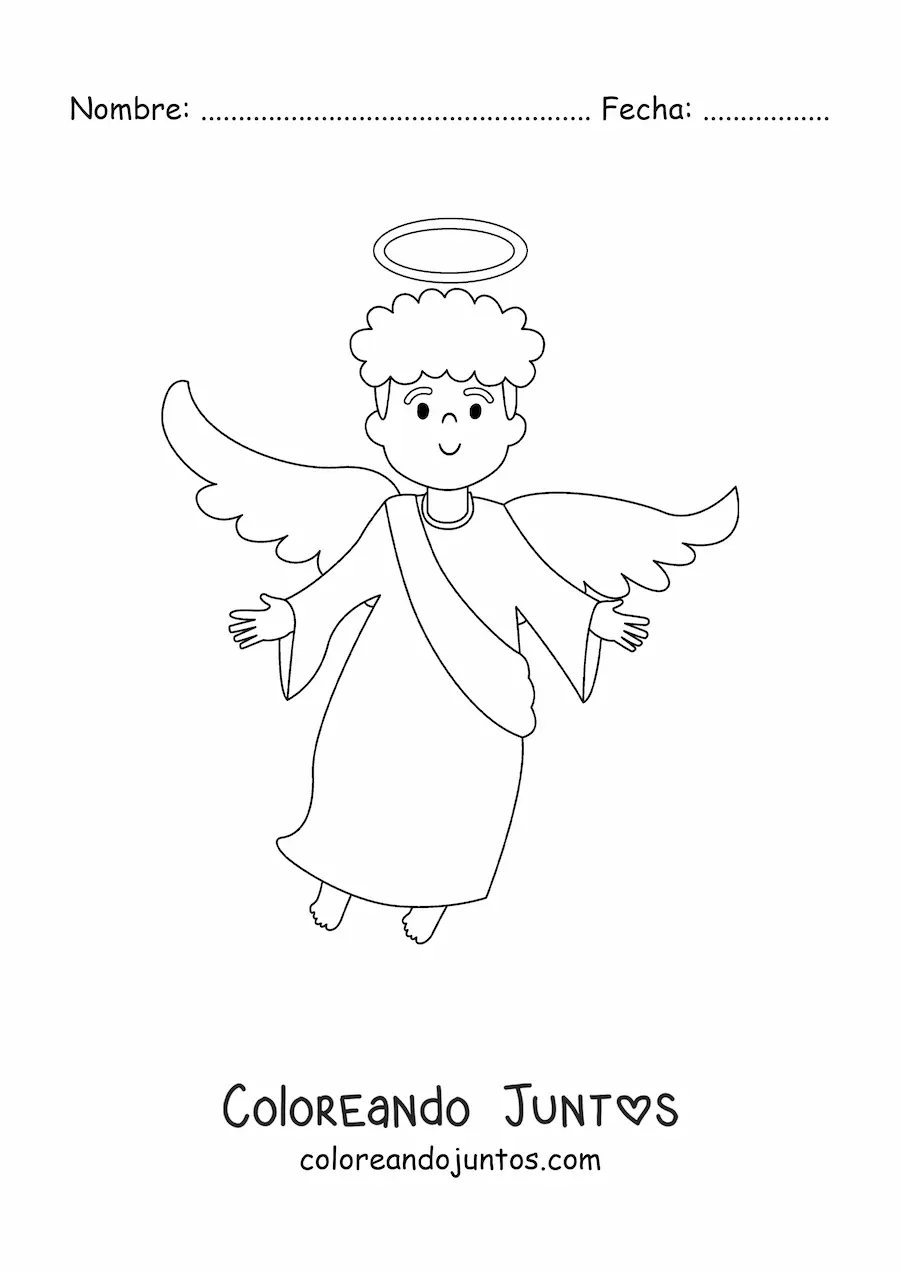 Imagen para colorear de chico ángel volando