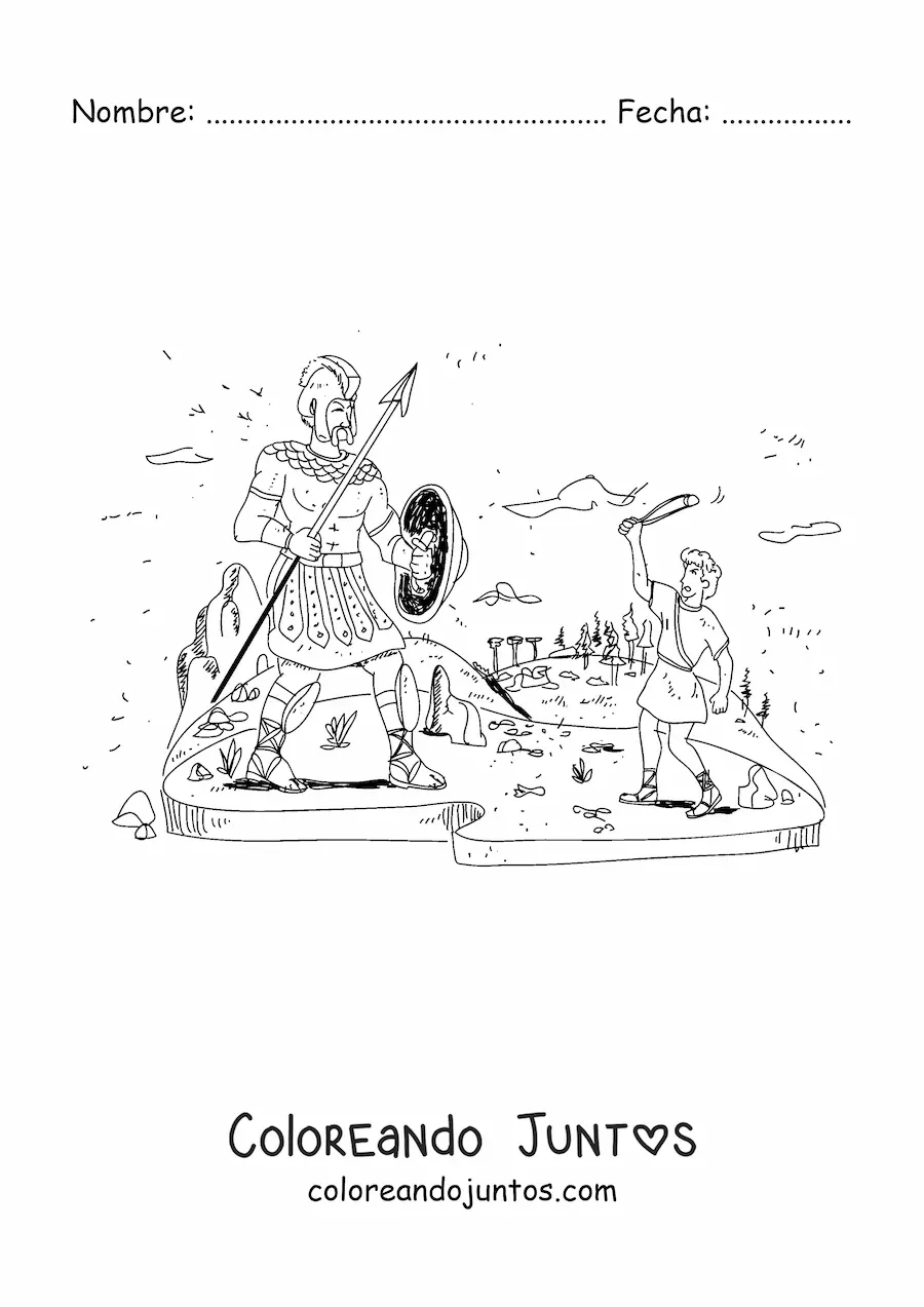 Imagen para colorear de David peleando contra el gigante Goliat de la Biblia