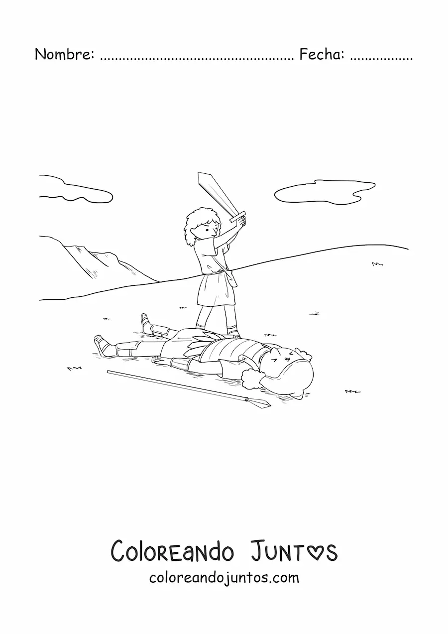 Imagen para colorear de David y Goliat el gigante derrotado