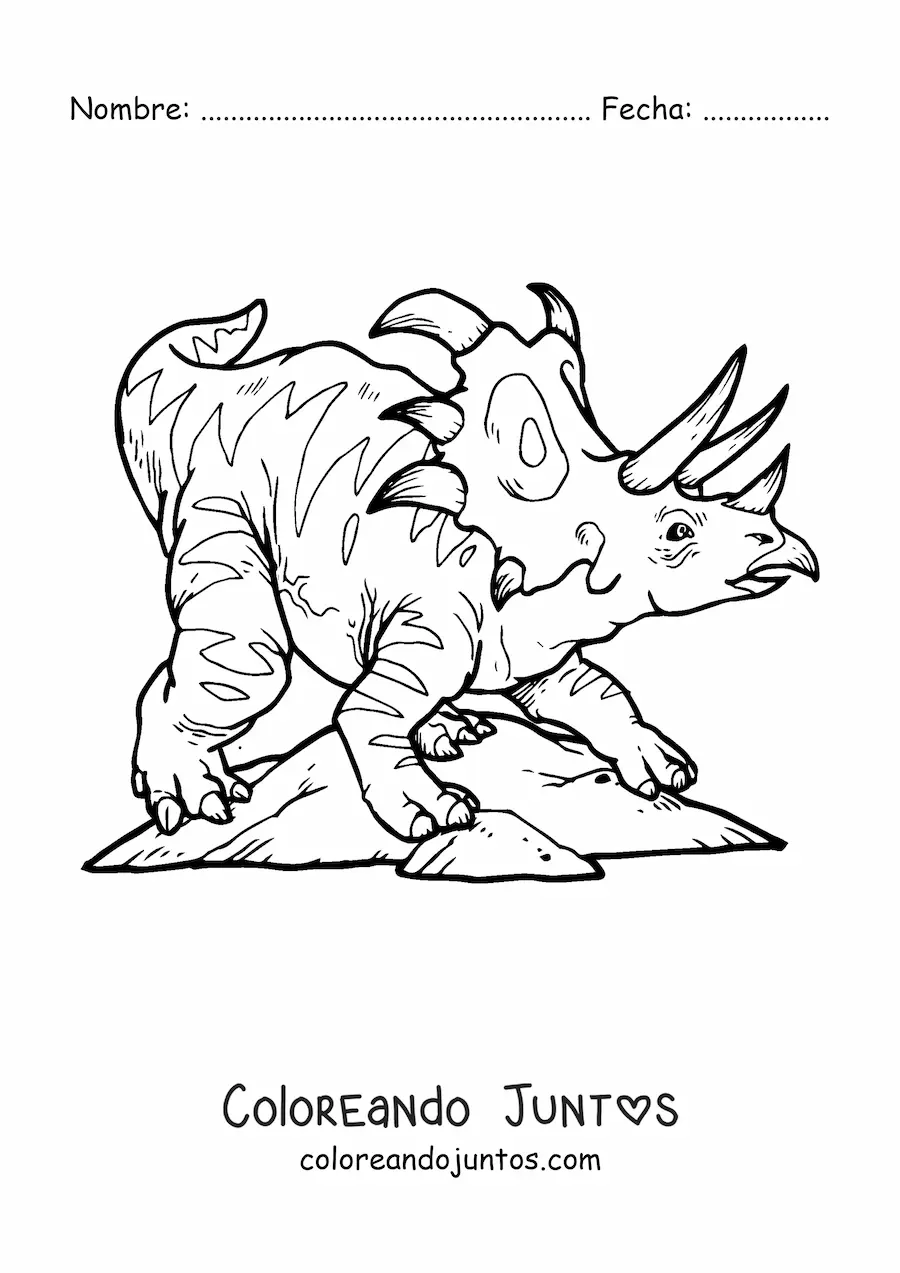 Imagen para colorear de triceratops realista rugiendo