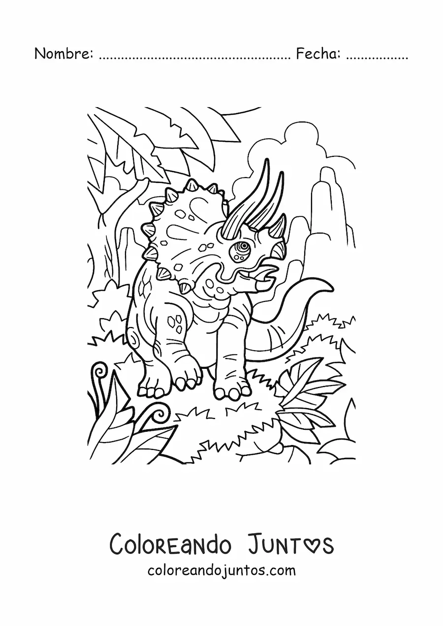 Imagen para colorear de triceratops en su hábitat