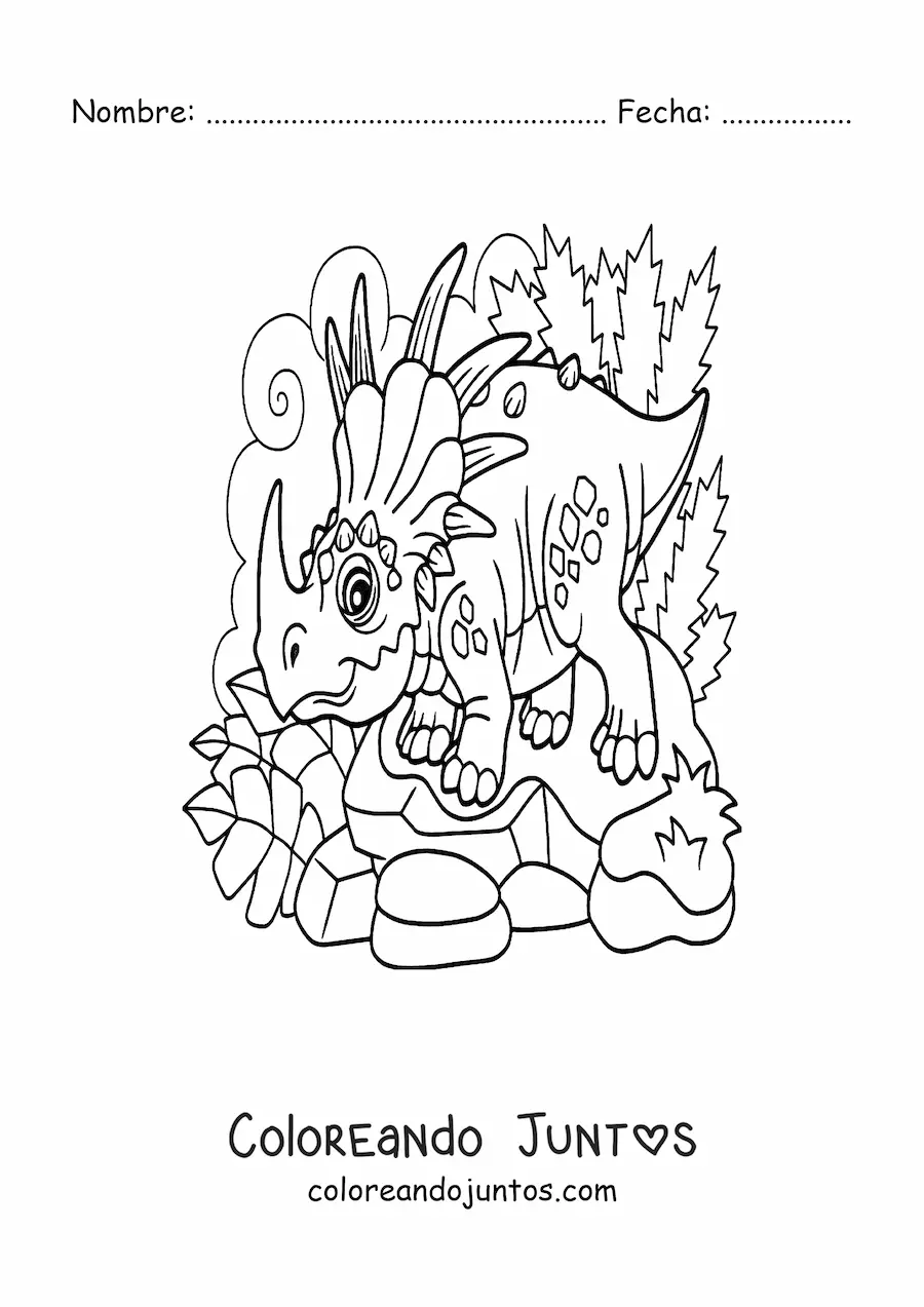 Imagen para colorear de especie parecida al triceratops con un solo cuerno