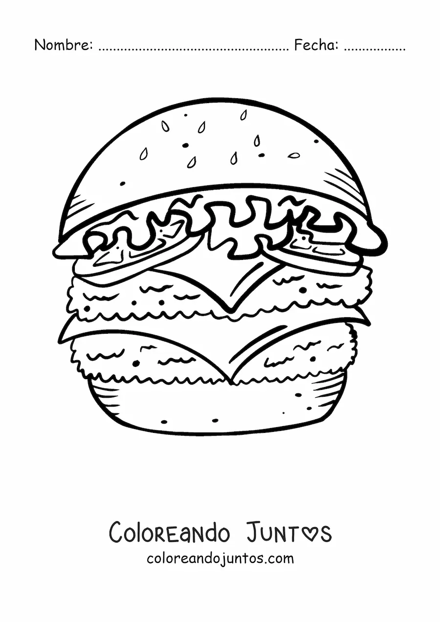 Imagen para colorear de una hamburguesa doble