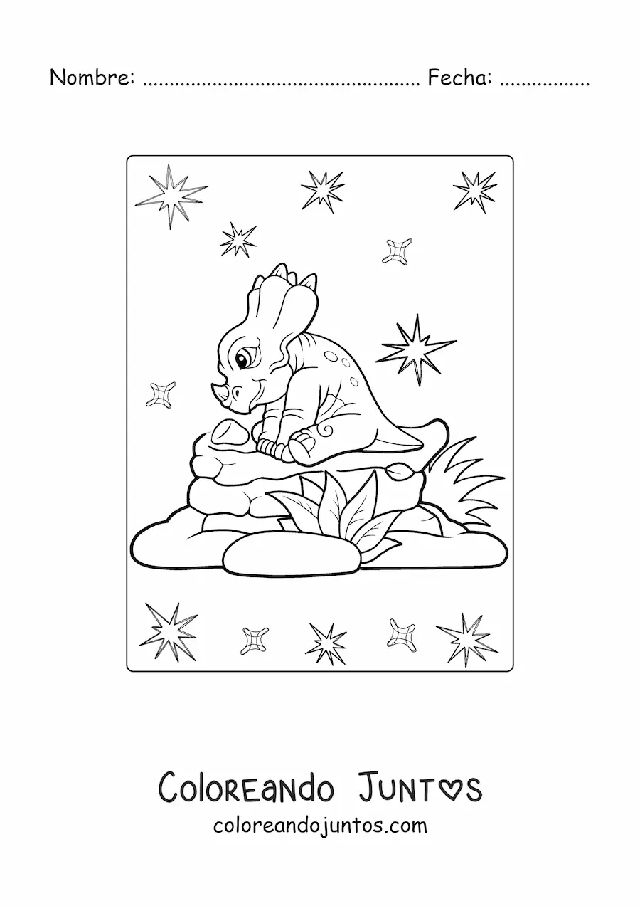 Imagen para colorear de triceratops bebé sentado