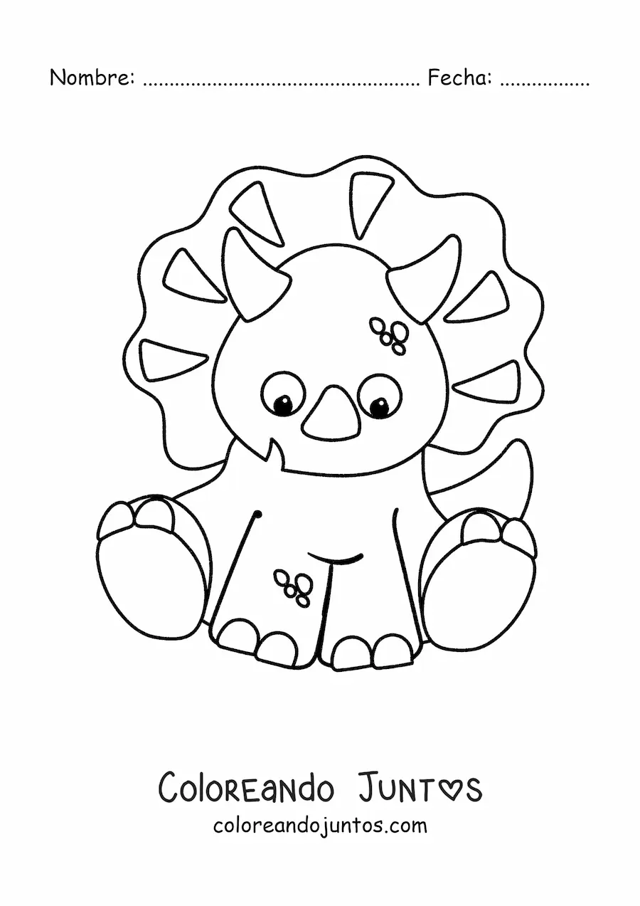 Imagen para colorear de triceratops tierno sentado