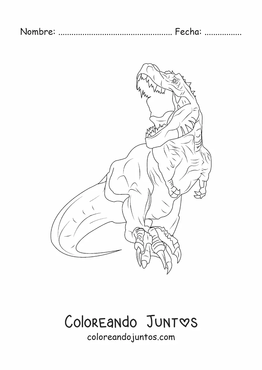 Imagen para colorear de tiranosaurio rex realista corriendo de frente
