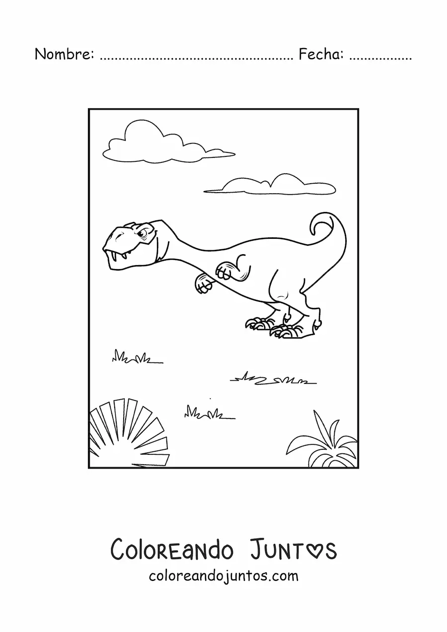 Imagen para colorear de tiranosaurio rex animado