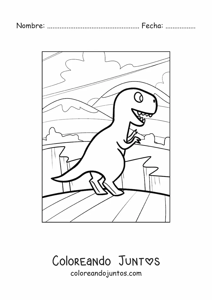 Imagen para colorear de caricatura de un tiranosaurio rex sencillo
