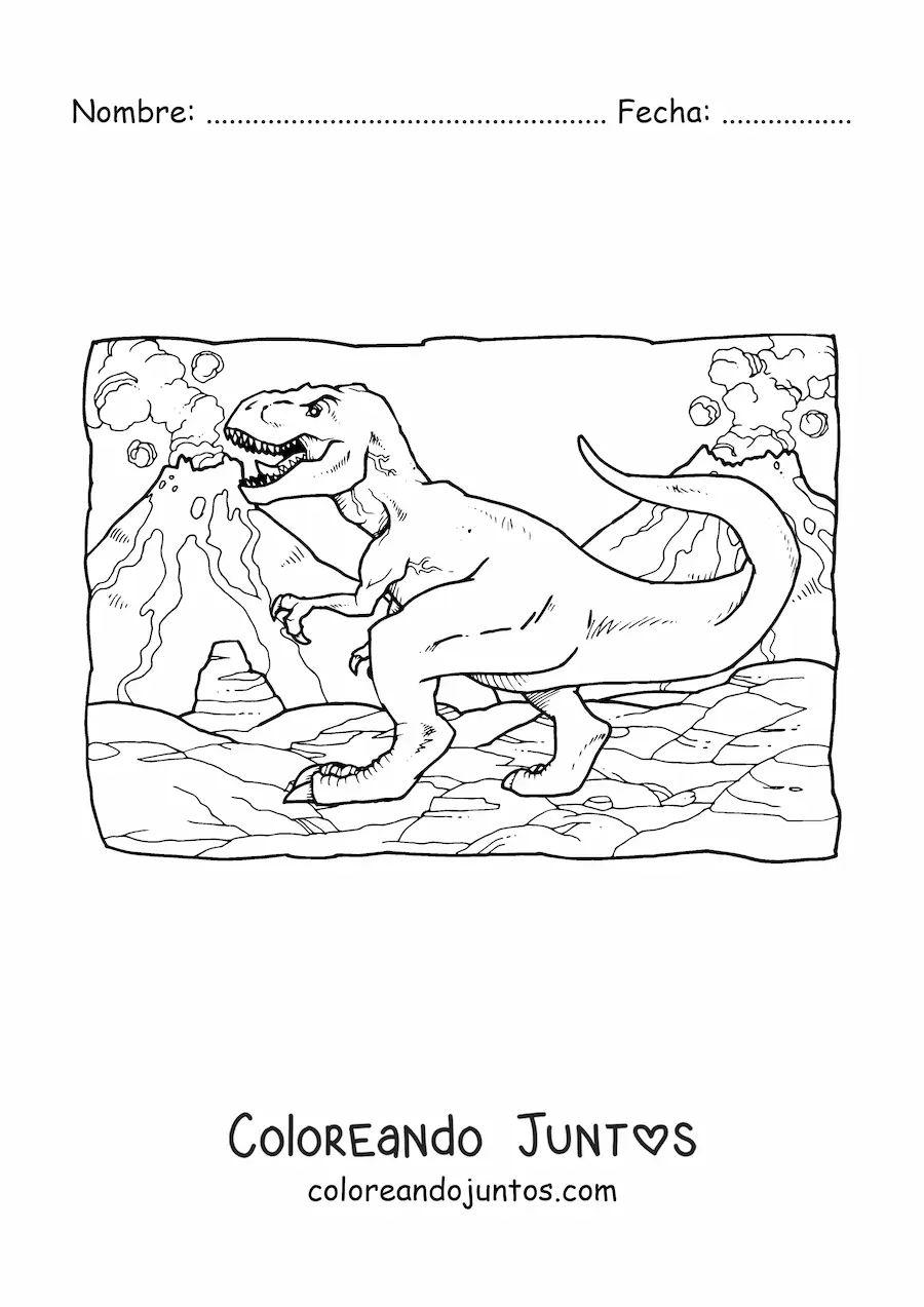 Imagen para colorear de t rex realista en su hábitat