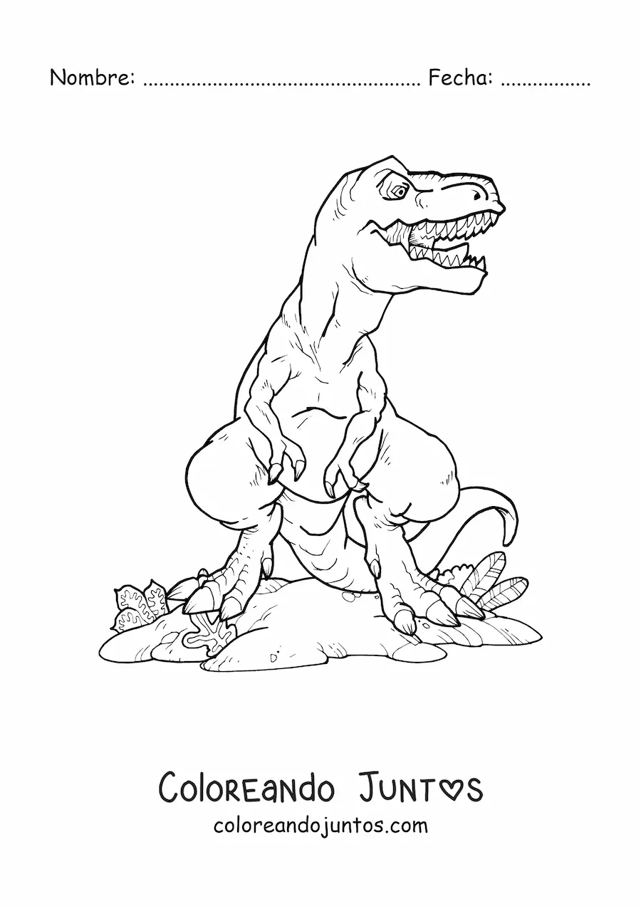 Imagen para colorear de tiranosaurio rex de frente