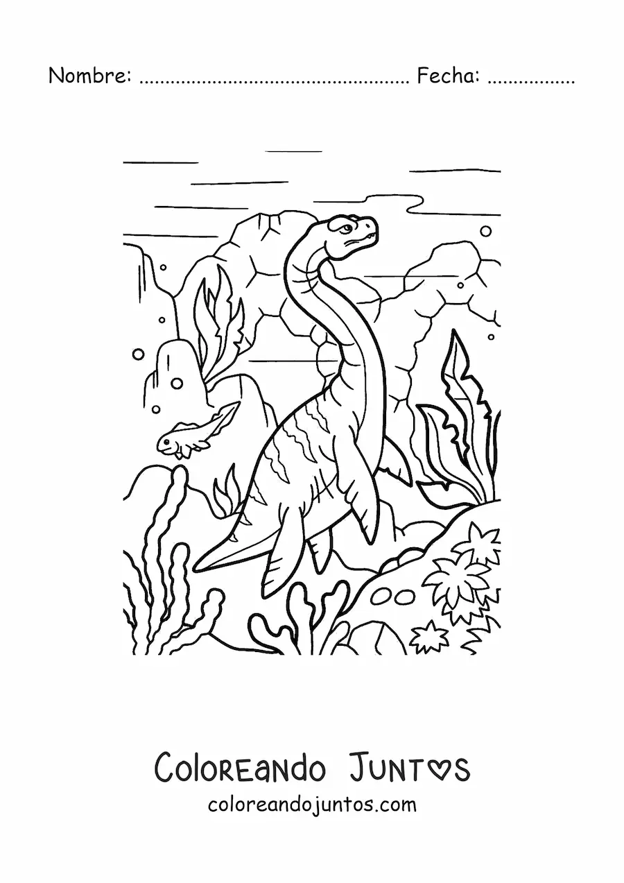 Imagen para colorear de hidroterosaurio en su hábitat