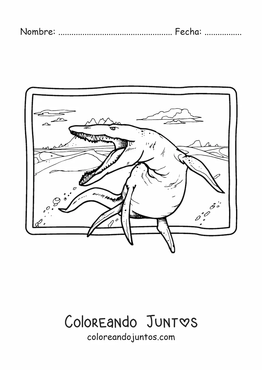 Imagen para colorear de kronosaurus realista en su hábitat