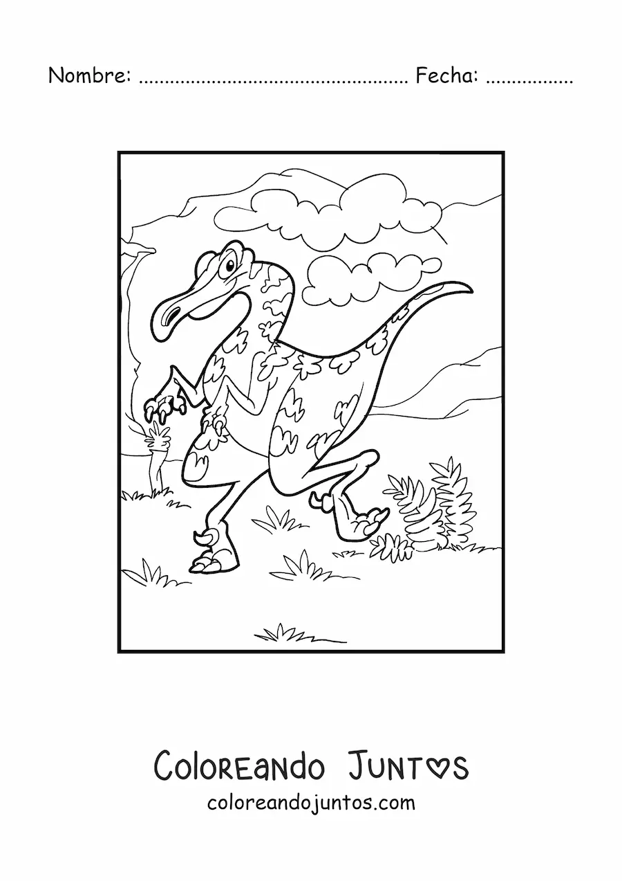Imagen para colorear de dinosaurio terrestre bípedo en su hábitat