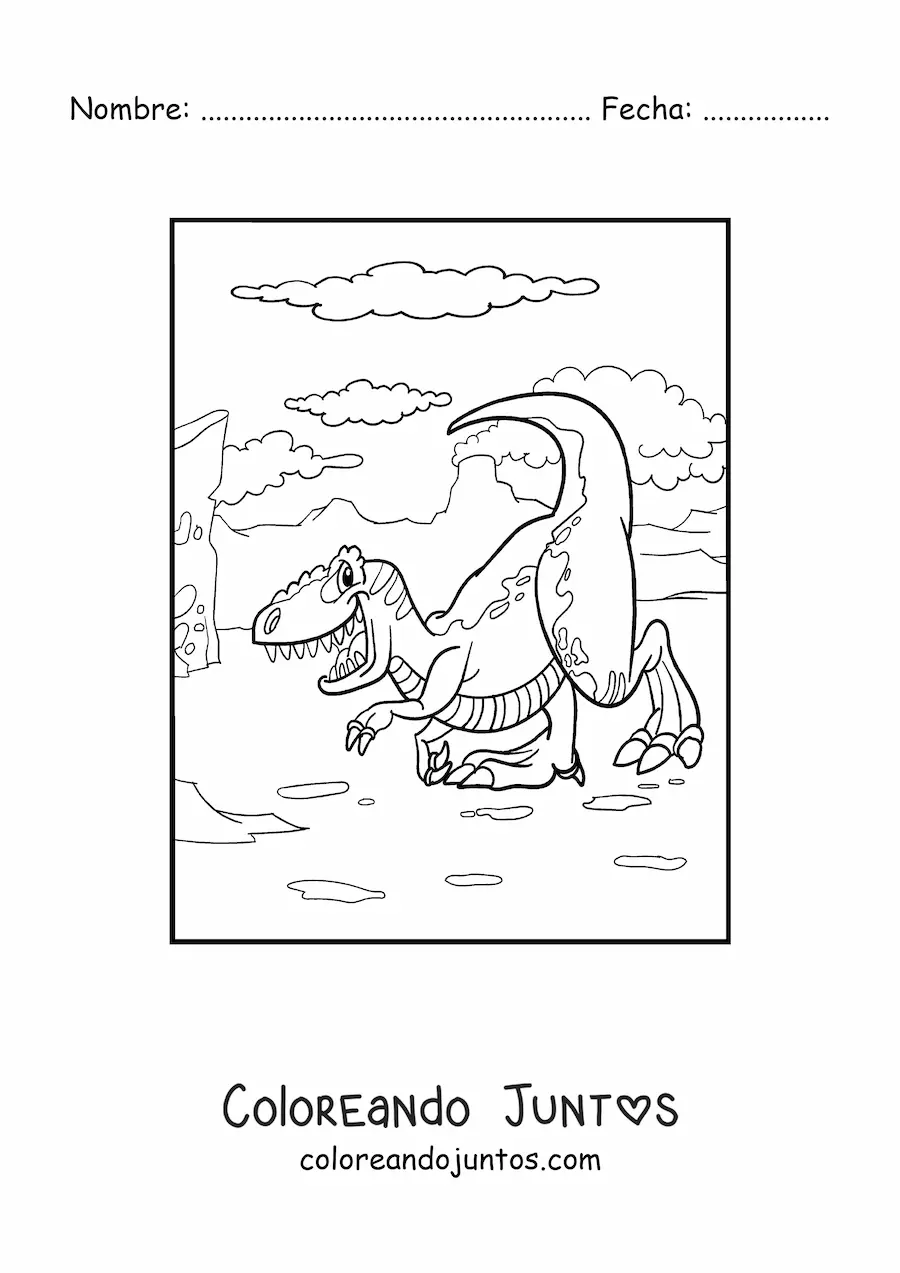 Imagen para colorear de dinosaurio terrestre gracioso animado en su hábitat