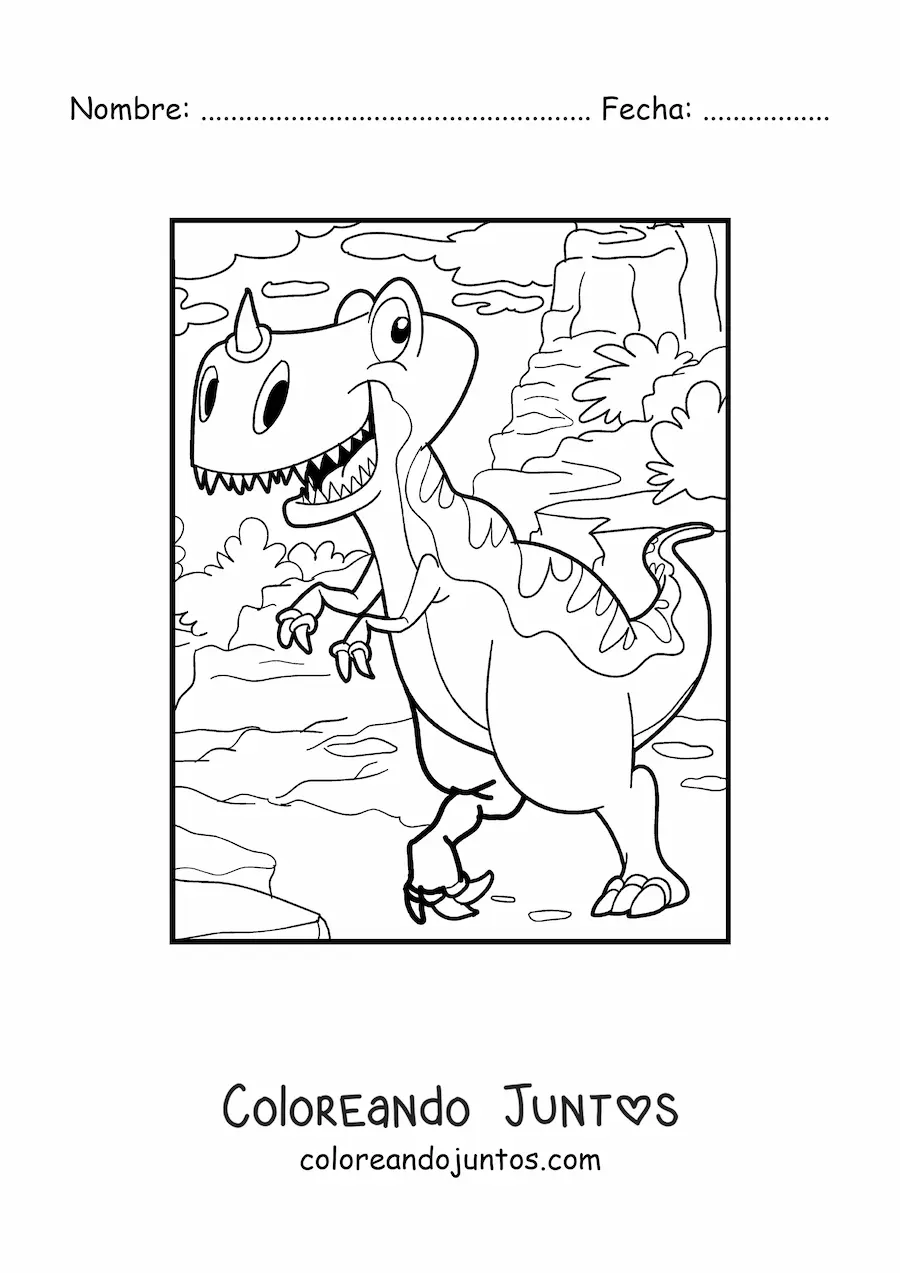 Imagen para colorear de dinosaurio terrestre bípedo con un cuerno