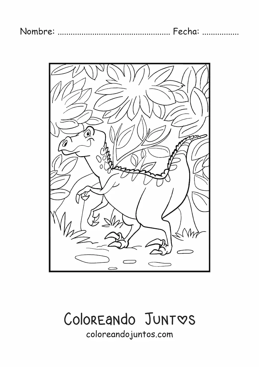 Imagen para colorear de dinosaurio terrestre caminando en la selva