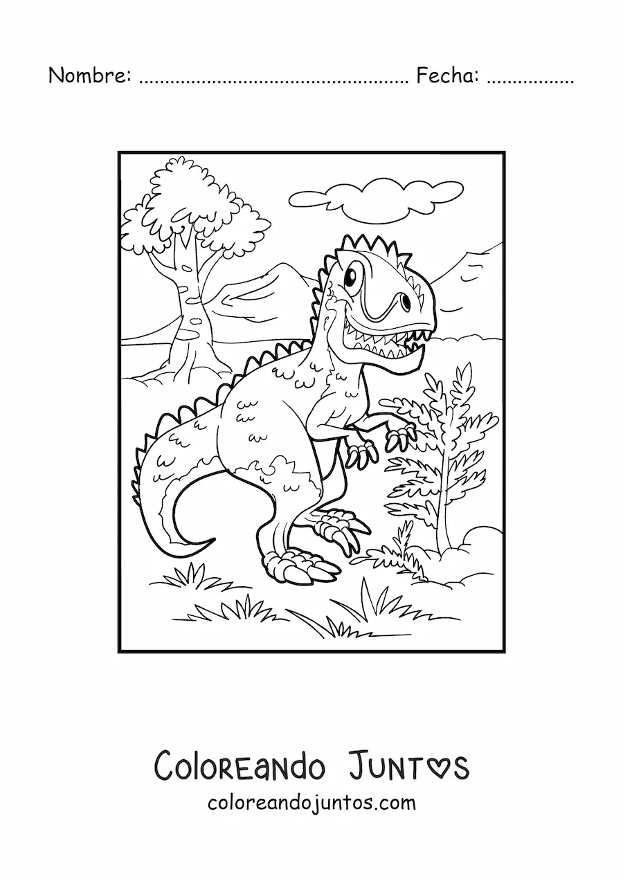 Imagen para colorear de dinosaurio terrestre carnívoro en la sabana