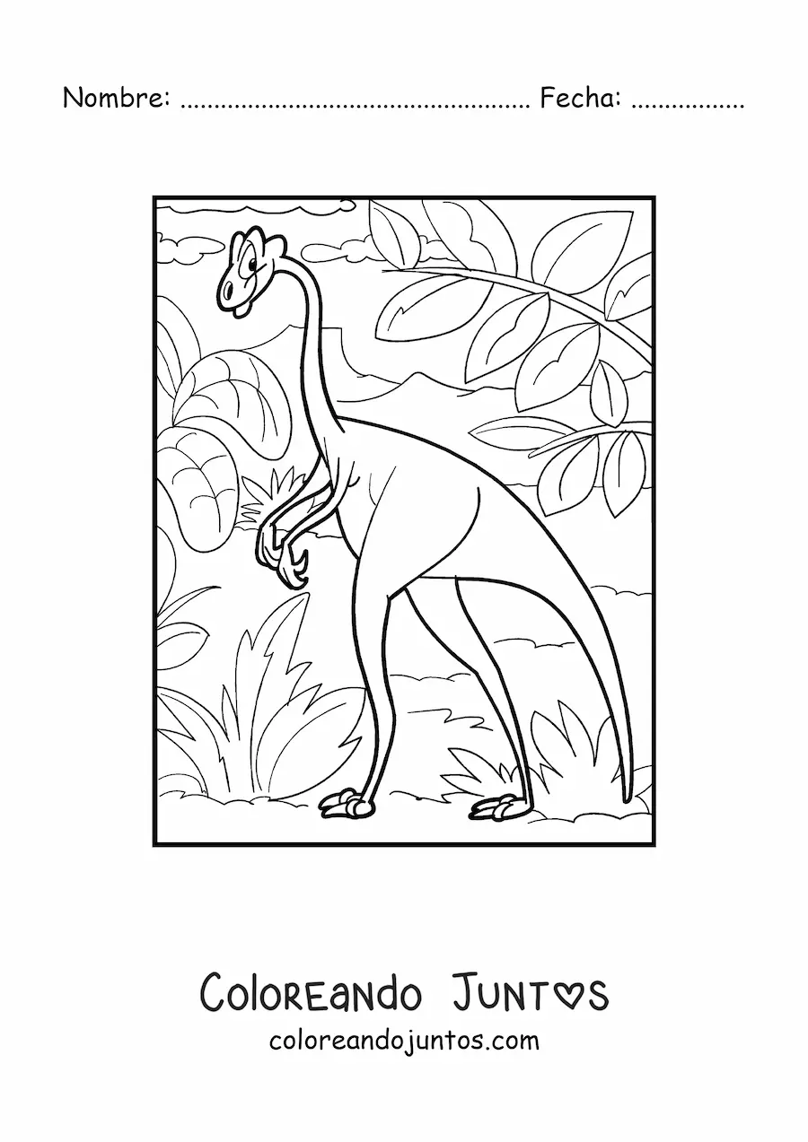 Imagen para colorear de dinosaurio terrestre con cuello largo y patas largas