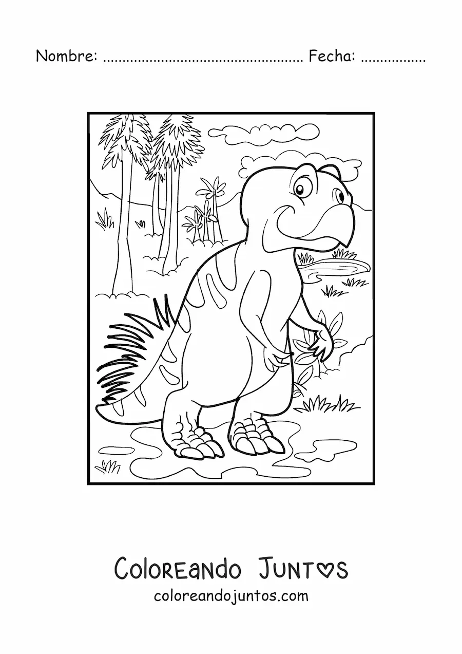 Imagen para colorear de dinosaurio terrestre grande animado