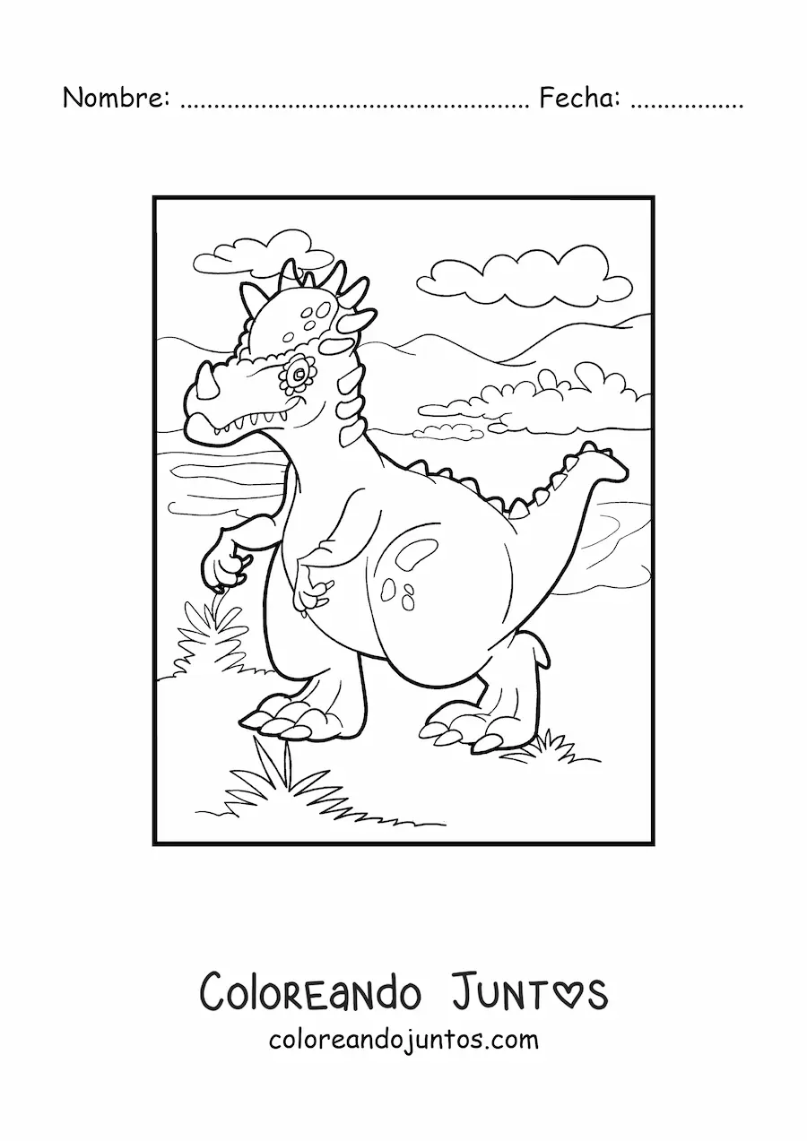 Imagen para colorear de dinosaurio terrestre pequeño caminando en su hábitat