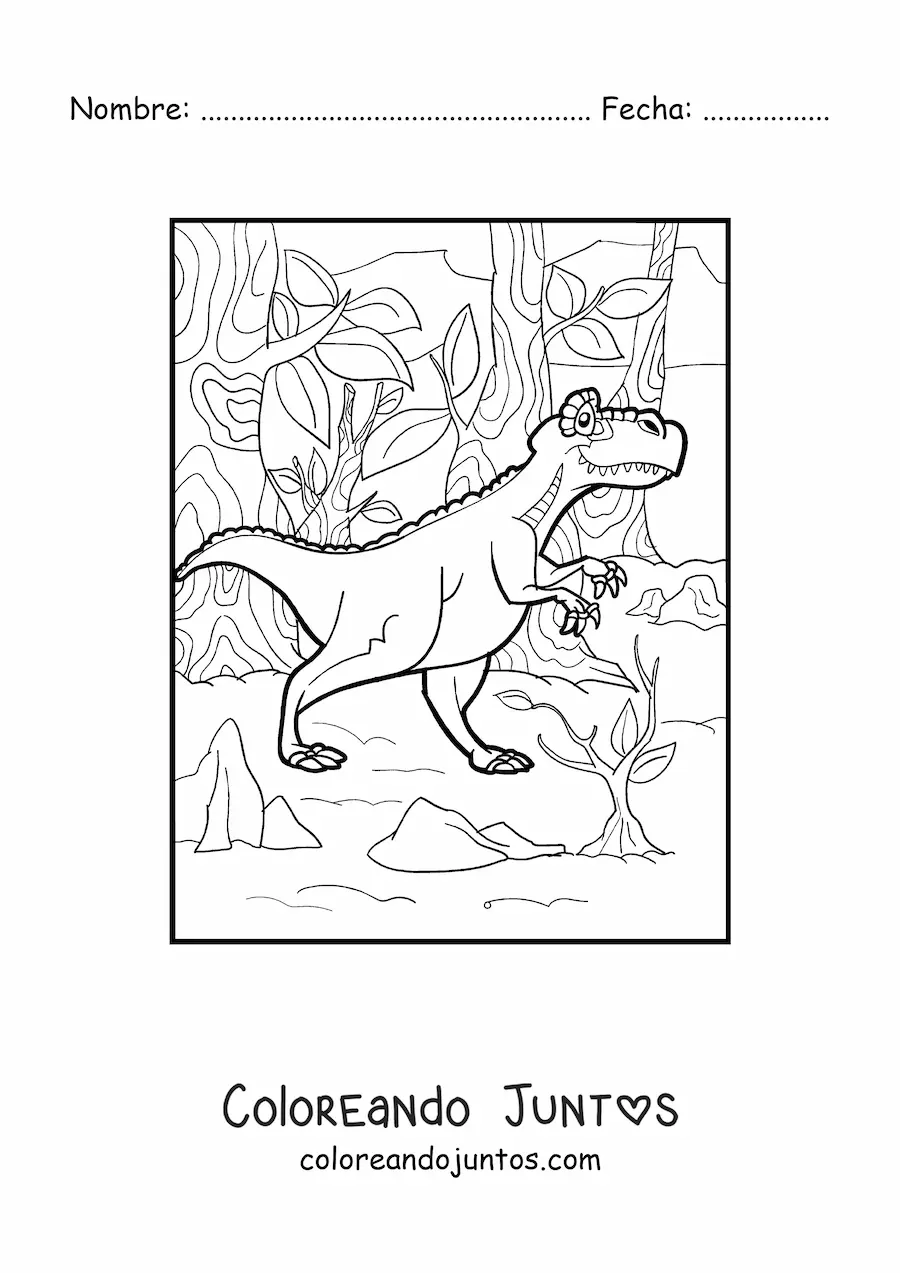 Imagen para colorear de dinosaurio terrestre carnívoro en la jungla