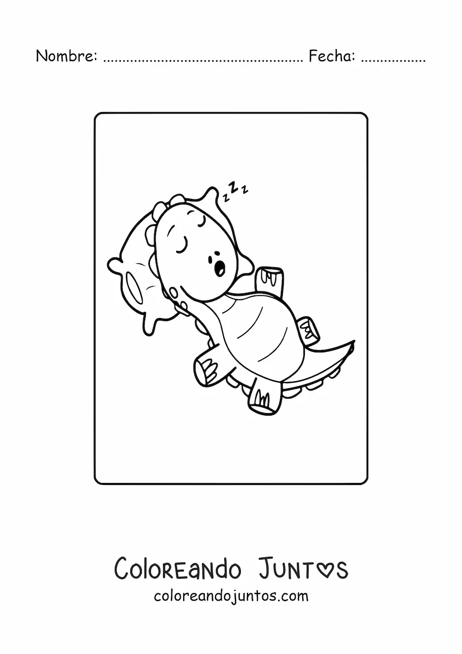 Imagen para colorear de dinosaurio bebé kawaii durmiendo