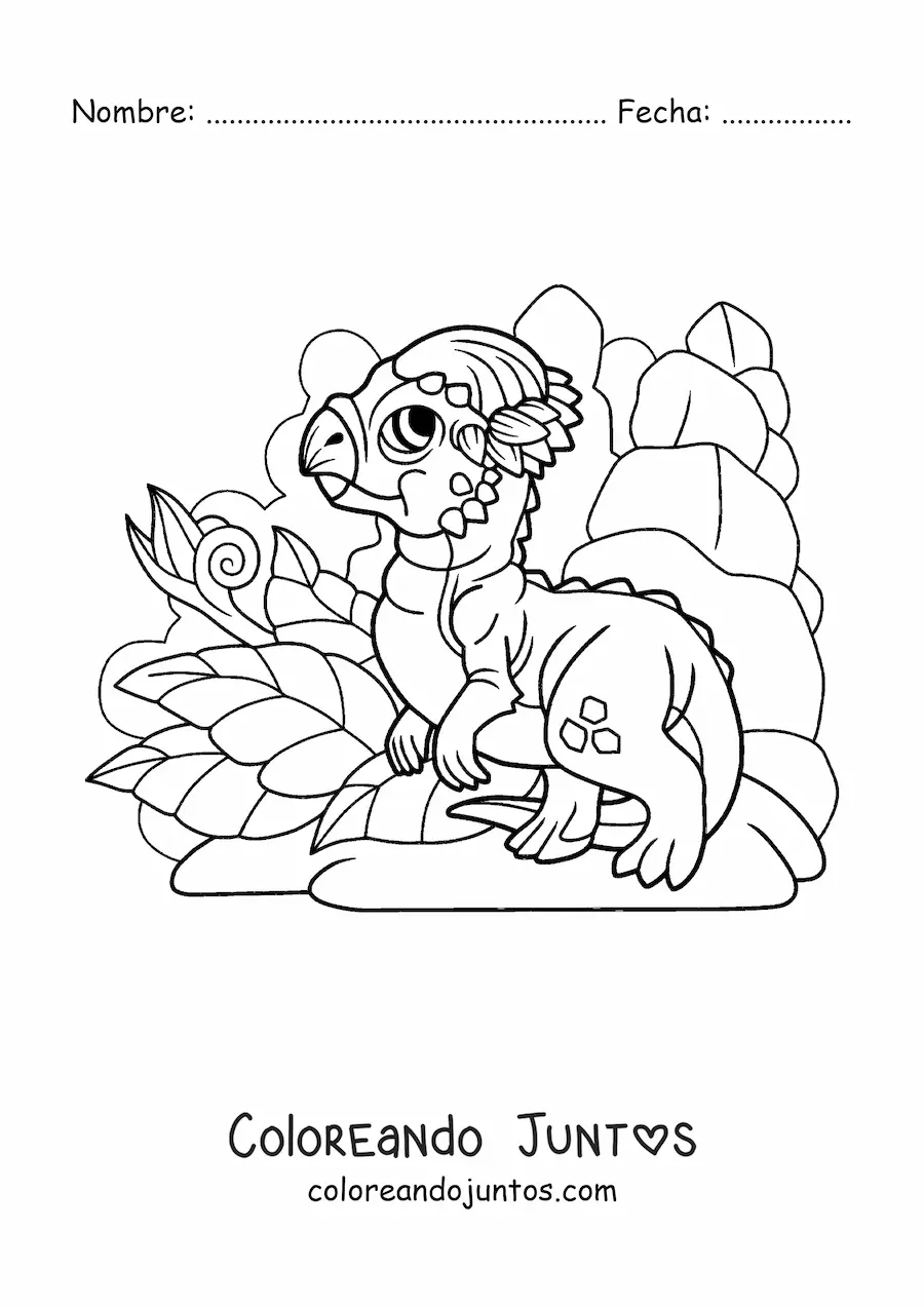 Imagen para colorear de dinosaurio bebé herbívoro en su hábitat