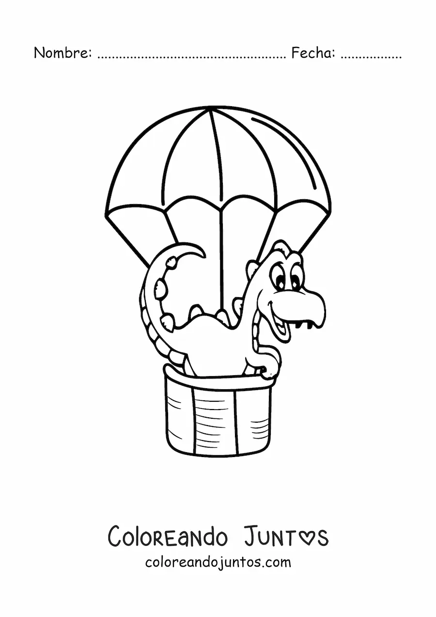 Imagen para colorear de dinosaurio bebé kawaii en un globo