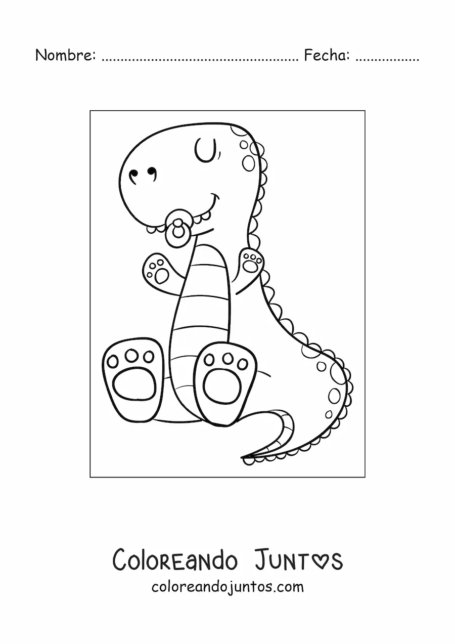 Imagen para colorear de dinosaurio bebé tierno sentado con chupete