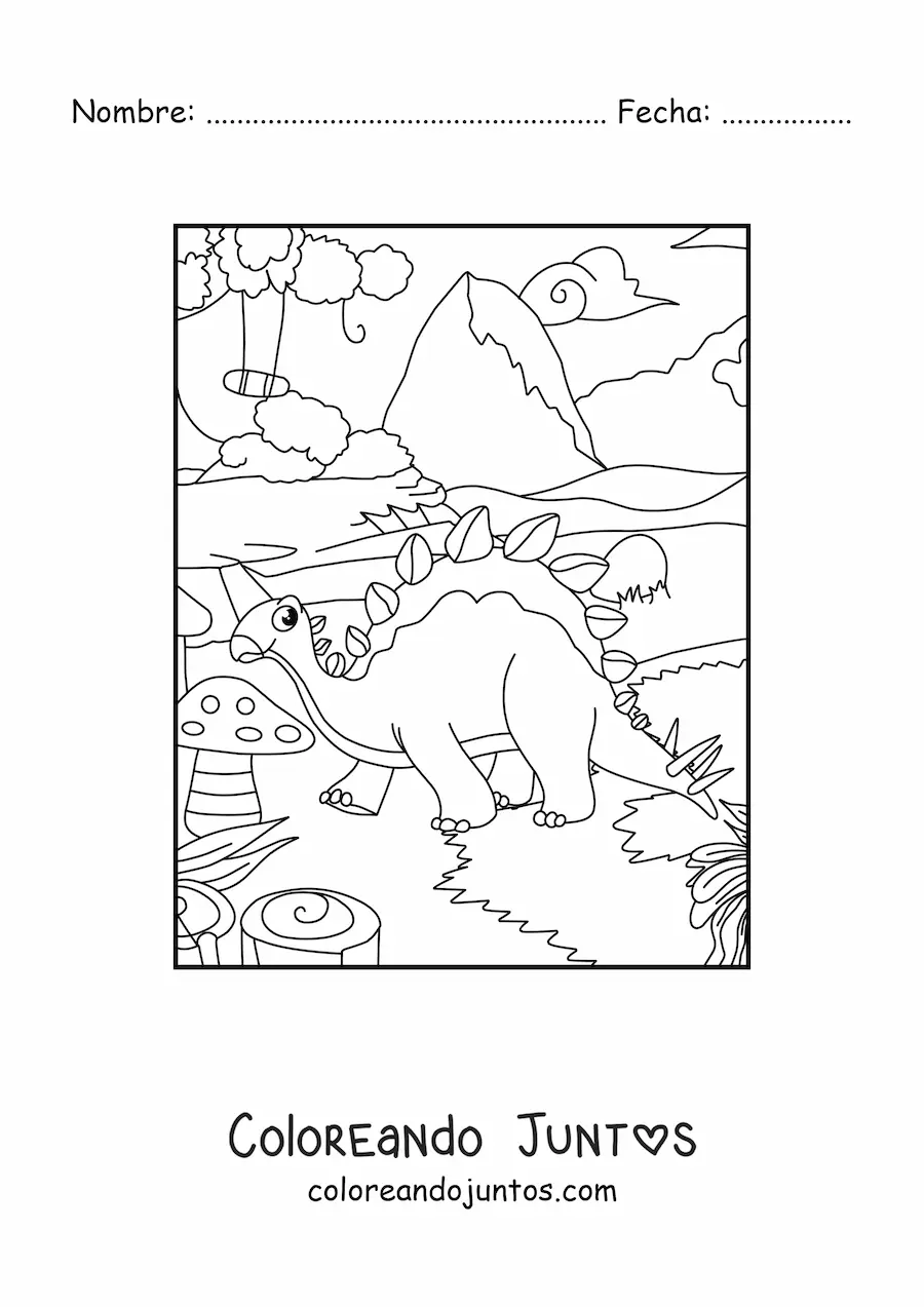 Imagen para colorear de dinosaurio herbívoro grande animado
