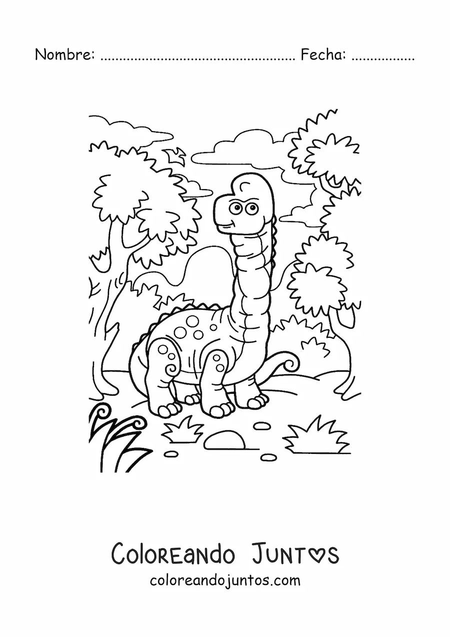 Imagen para colorear de dinosaurio herbívoro de cuello largo animado